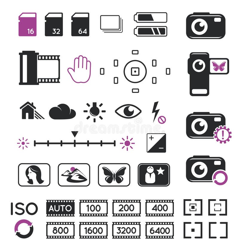 Camera display icons and symbols vector illustration