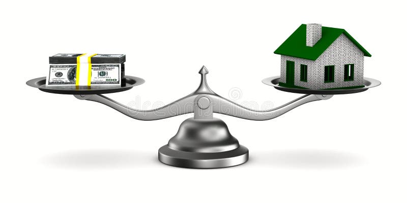 House and money on scales. Isolated 3D image. House and money on scales. Isolated 3D image
