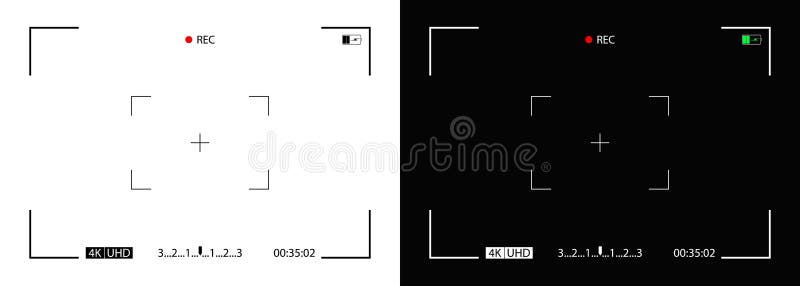 Camera frame on screen for security. Record 4k video. Viewfinder, dslr, focus for rec video and production film. Template for stock illustration