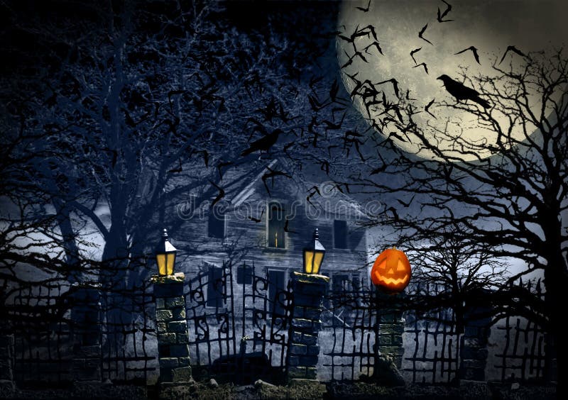 Camera frequentata con la Jack-O-lanterna immagini stock libere da diritti Camera frequentata con la Jack-O-lanterna immagini stock libere da diritti
