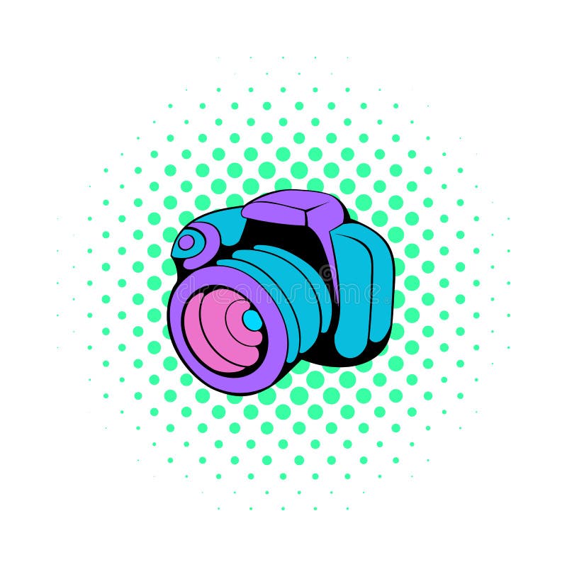 Camera Icon in Comics Style Stock Vector Illustration of camera, icon