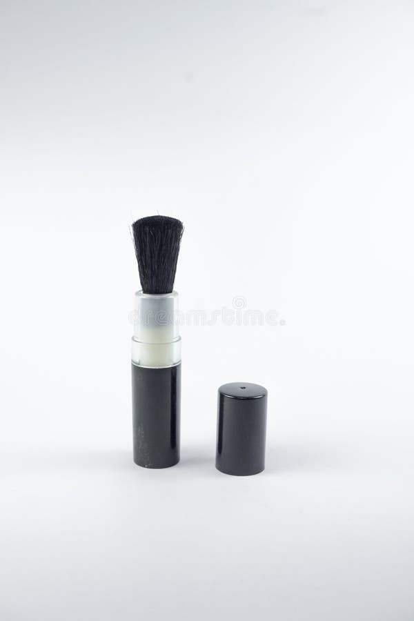 Camera and Lens Cleaning Brush in Black on White Background Stock Photo