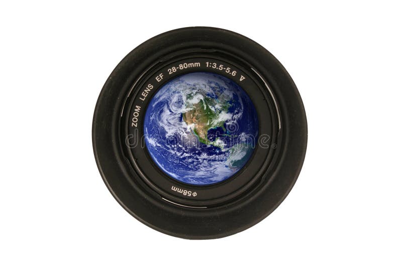 Camera lens with the earth in the glass