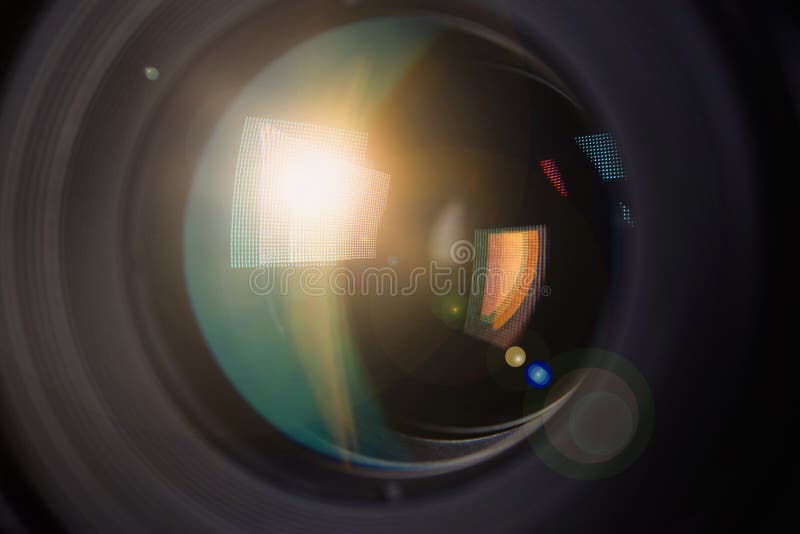 Camera Lens of Professional Photographer, Closeup View Stock Image