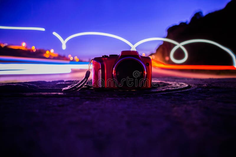 Camera at night stock photo. Image of highway, light 177773780