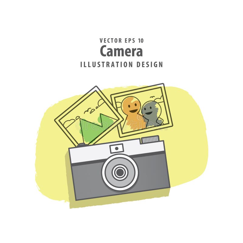 Camera and photo of memories illustration vector background. Travel concept.