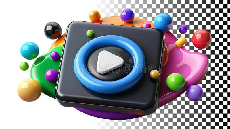 Camera with play button, video recording, media player, multimedia icon png transparent image Generative AI vector illustration