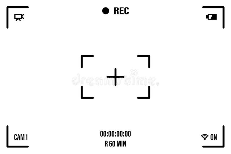 Camera Screen with White Frame, Figures and Battery Symbol. Camcorder