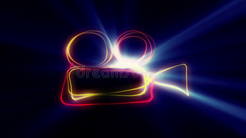 Camera symbol drawing line neon stock illustration