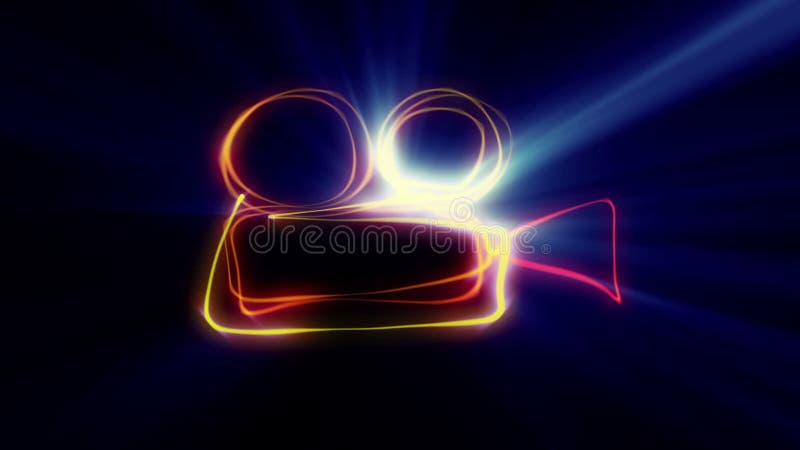 Camera symbol drawing line neon stock illustration