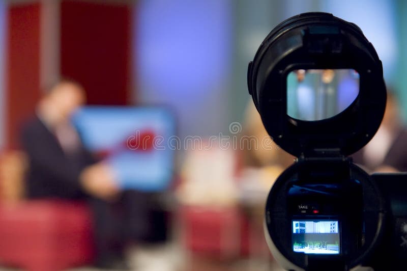 Video camera viewfinder in professional TV studio