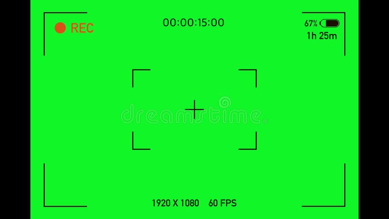 Camera viewfinder. Camera Recording Screen with alpha channel in loop mode. Chromakey background.