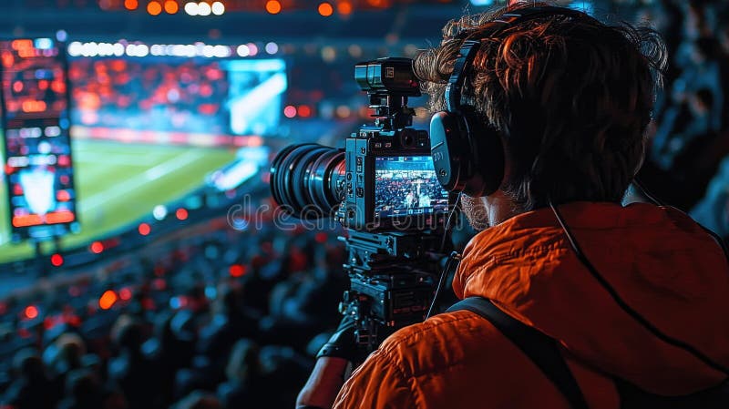 Cameraman filma una partita di calcio dalle bancarelle per catturare l'energia e l'emozione del gioco royalty illustrazione gratis