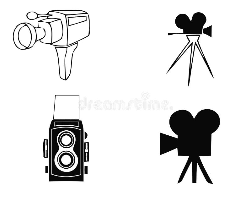 Cameras icon of retro old and modern photography photo equipment. Vector isolated silhouette of vintage lens and film camera royalty free illustration Cameras icon of retro old and modern photography photo equipment. Vector isolated silhouette of vintage lens and film camera royalty free illustration
