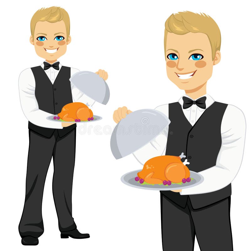 Cameriere biondo Serving Turkey illustrazione vettoriale Cameriere biondo Serving Turkey illustrazione vettoriale