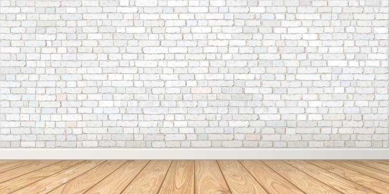 Cameră goală cu pereți vechi de cărămidă albă și podea din lemn albicioasă vector illustration