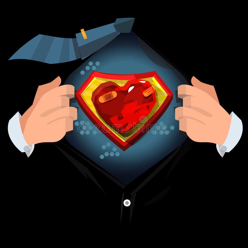 Camicia aperta dell'uomo per mostrare “cuore doloroso o ferito “nello stile del fumetto Concetto del cuore rotto - vettore royalty illustrazione gratis Camicia aperta dell'uomo per mostrare “cuore doloroso o ferito “nello stile del fumetto Concetto del cuore rotto - vettore royalty illustrazione gratis