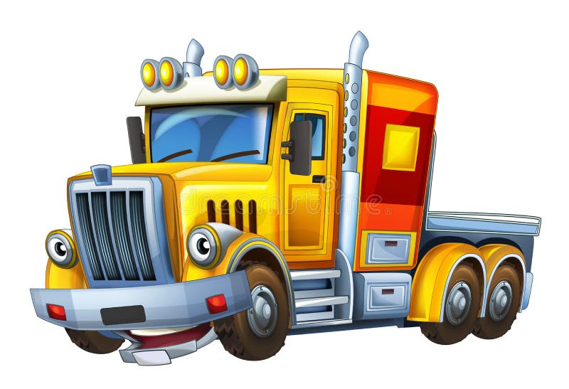 Caminhão Dos Desenhos Animados - Caricatura - Ilustração Para As Crianças  Ilustração Stock - Ilustração de industrial, grampo: 54098192