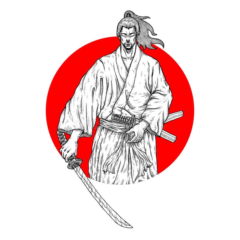 Caminhada do guerreiro do samurai ao guardar Katana ilustração do vetor Caminhada do guerreiro do samurai ao guardar Katana ilustração do vetor