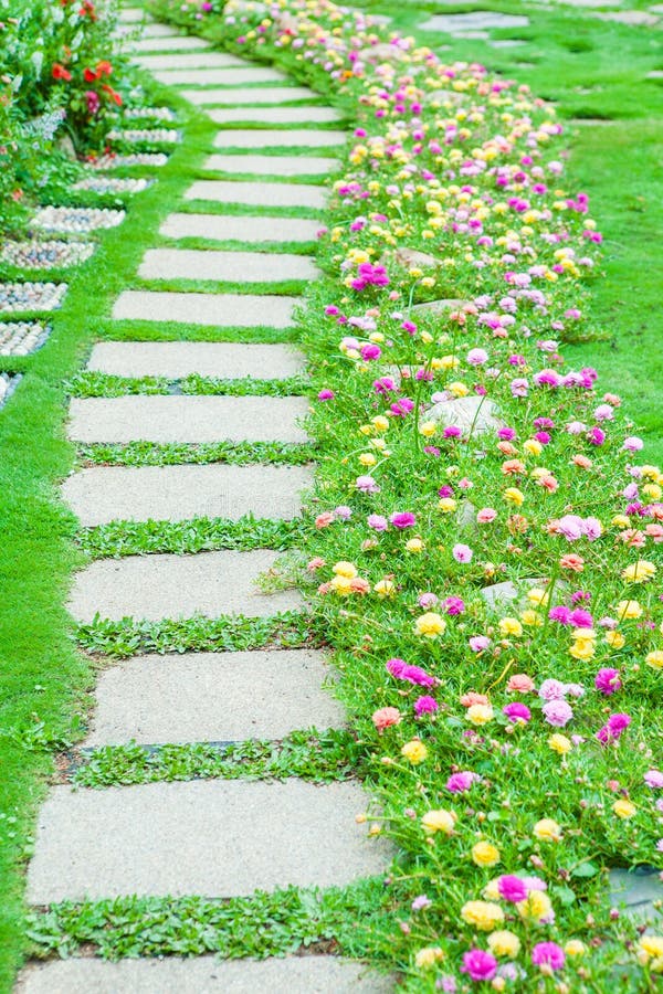 Caminho Com Flores De Jardinagem Imagem De Stock Imagem De Verde