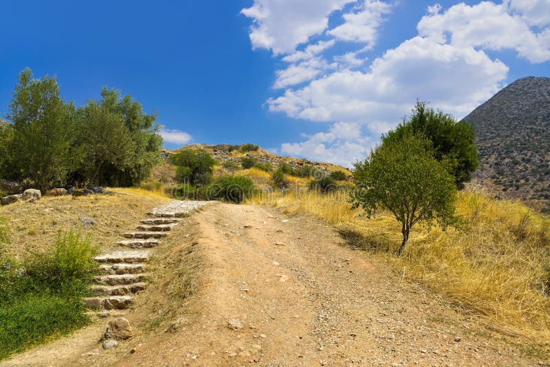 Pathway to Mycenae ruins, Greece - travel background. Pathway to Mycenae ruins, Greece - travel background