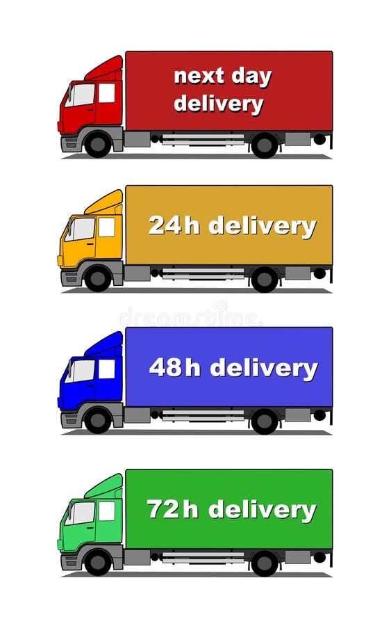 A illustration of collection of delivery trucks. A illustration of collection of delivery trucks