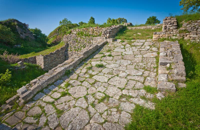 Roadway atop acropolis wall at Troy in Turkey. Roadway atop acropolis wall at Troy in Turkey