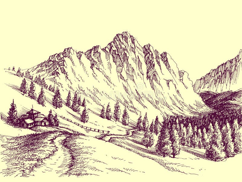 Camino de la montaña stock de ilustración Camino de la montaña stock de ilustración