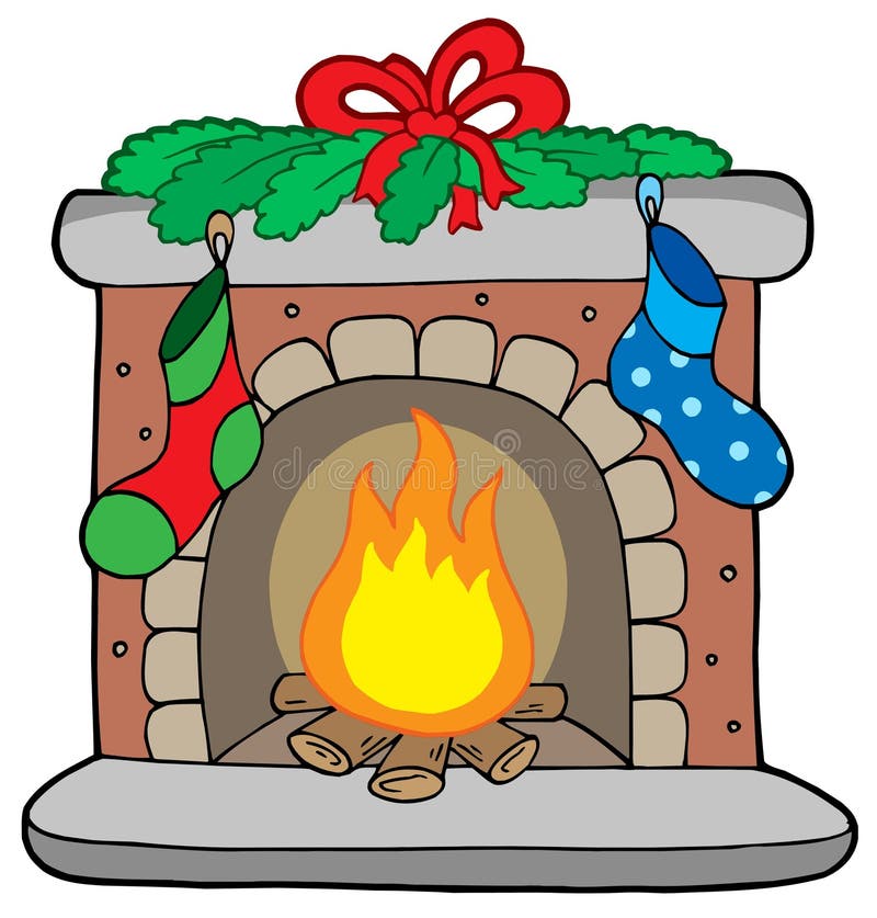 Camino di natale con le calze illustrazione di stock Camino di natale con le calze illustrazione di stock