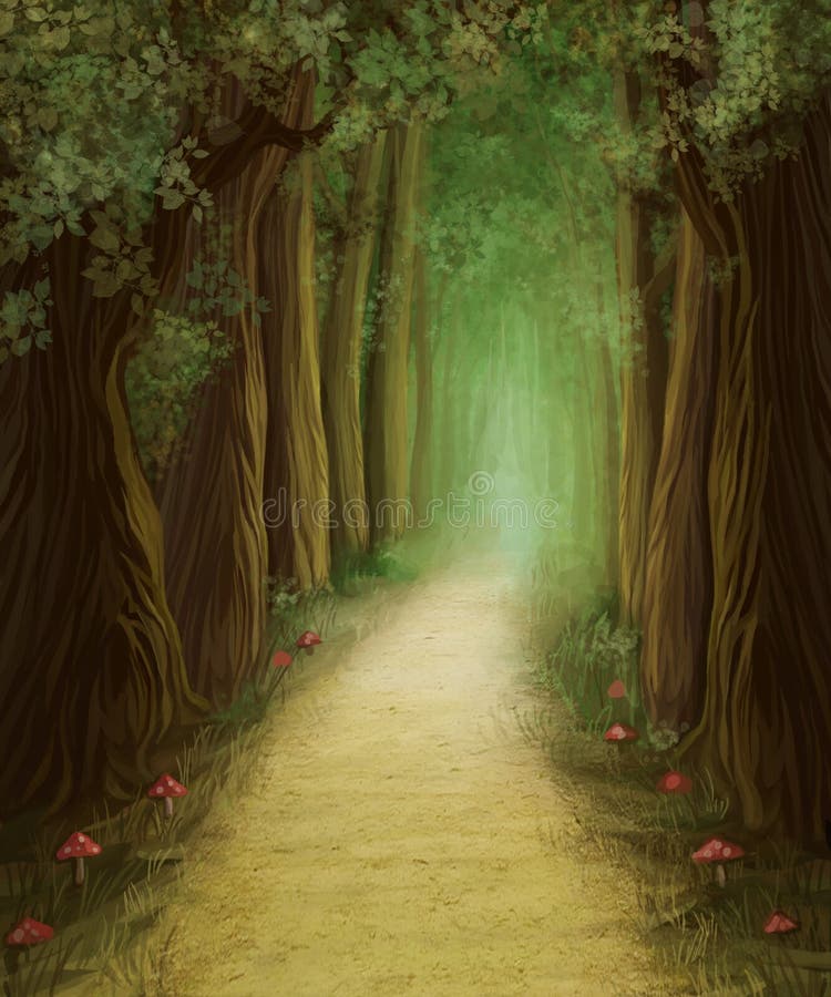 Camino forestal oscuro mágico stock de ilustración Camino forestal oscuro mágico stock de ilustración