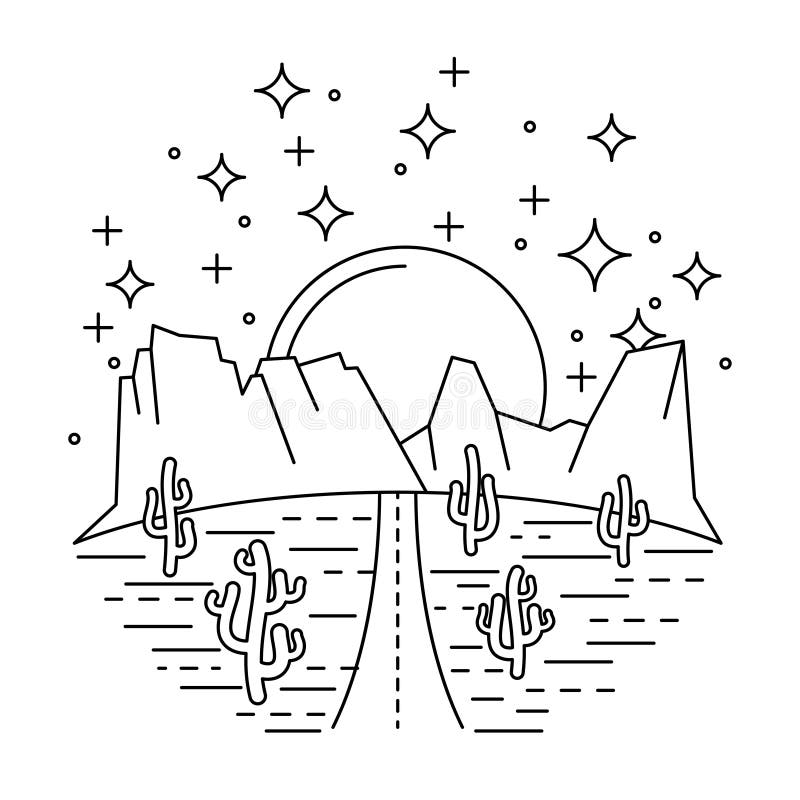 Camino nocturno del desierto stock de ilustración Camino nocturno del desierto stock de ilustración