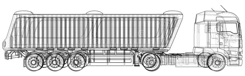 Camion avec le vecteur de remorque D'isolement sur le blanc Maquette de véhicule Illustration créée de 3d Fil-cadre illustration stock Camion avec le vecteur de remorque D'isolement sur le blanc Maquette de véhicule Illustration créée de 3d Fil-cadre illustration stock