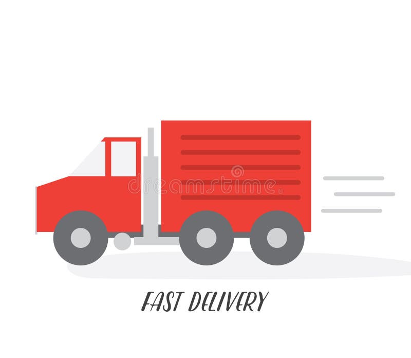 Camion de livraison rouge Illustration plate de vecteur D'isolement sur le fond blanc illustration stock Camion de livraison rouge Illustration plate de vecteur D'isolement sur le fond blanc illustration stock