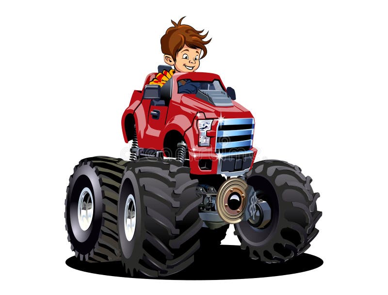 Camion di mostro del fumetto con il driver isolato su bianco royalty illustrazione gratis Camion di mostro del fumetto con il driver isolato su bianco royalty illustrazione gratis