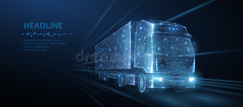 Camion Furgone pesante astratto del camion di vettore 3d Strada di Higyway Isolato sul blu