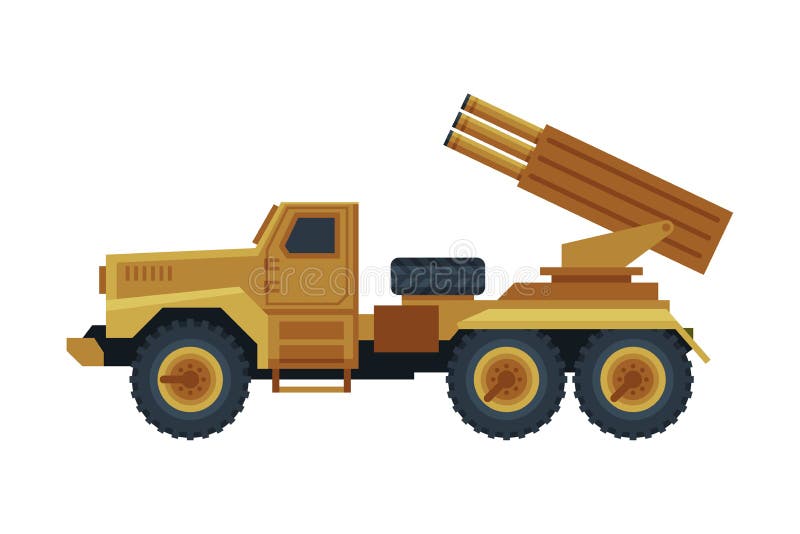 Camion militar cu mai multe lansatoare de rachete, cu model de vector plat al mașinii de rachete balistice intercontinentale royalty free illustration