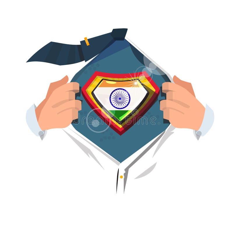 Camisa abierta del hombre para mostrar la bandera de la India en el estilo del héroe - vector libre illustration Camisa abierta del hombre para mostrar la bandera de la India en el estilo del héroe - vector libre illustration