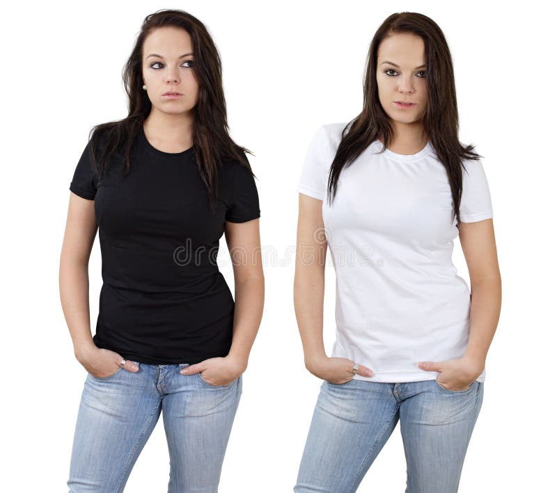 Camisas brancas e pretas fêmeas e em branco imagem de stock Camisas brancas e pretas fêmeas e em branco imagem de stock