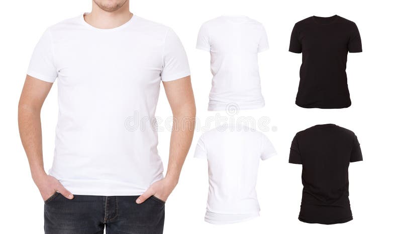 Camisas da colagem T Preto, branco Camisa dianteira e traseira da vista molde Grupo macro do tshirt isolado Propaganda vazia do f foto de stock royalty free