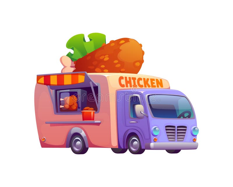 Camión de comida callejera de pollo frito ilustración del vector