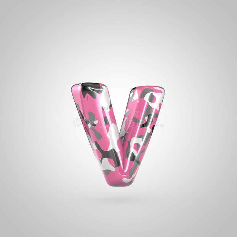 Camouflage Letter V Lowercase with Pink, Grey, Black and White ...