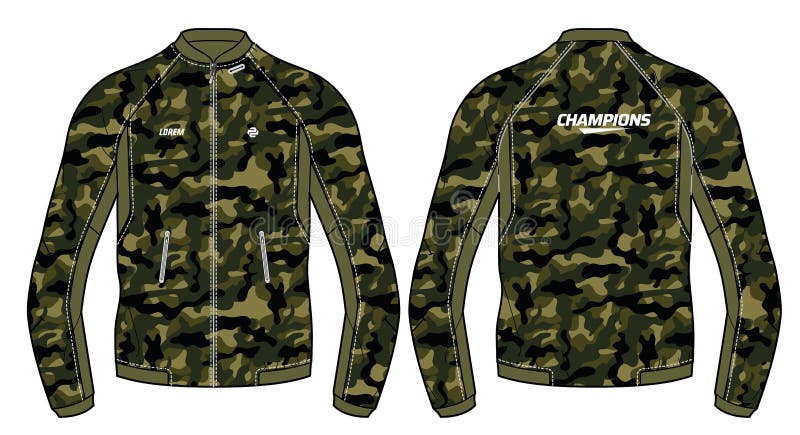 Camouflage Long Sleeve Sports Hoodie Jacket Design Template Vector