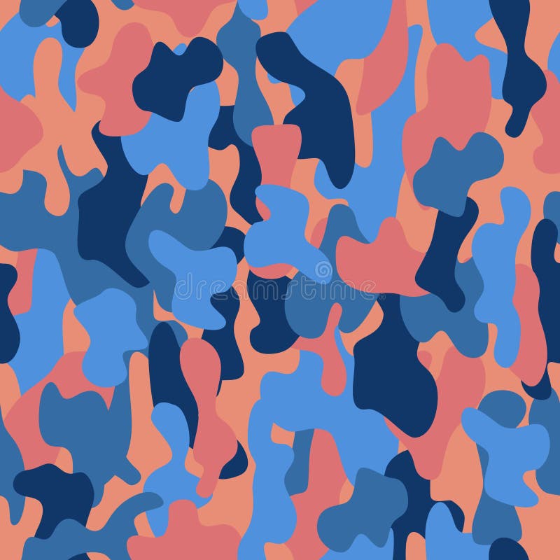 Camouflage Seamless Pattern in a Dark Blue, Orange, Pink and Colors ...
