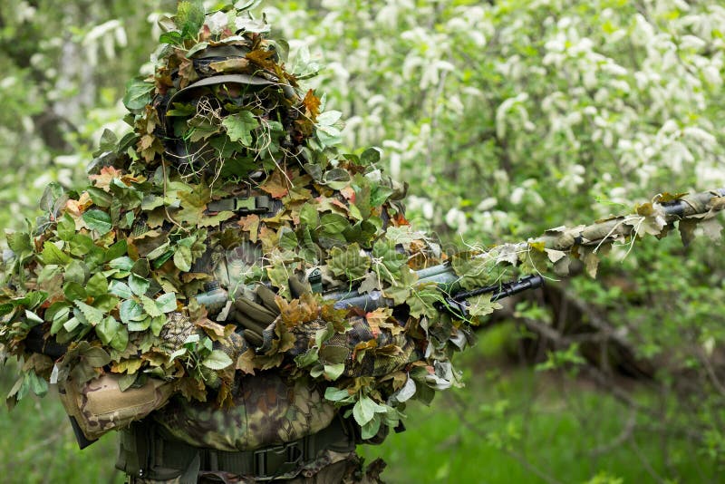 Camouflaged Sniper in the Forest Stock Photo - Image of people, scout:  148201428