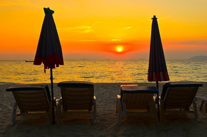 Camp Bed on the Beach and Sunset Stock Image Image of sunset, nature