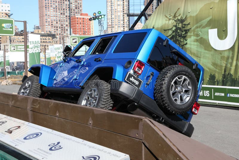 Camp Jeep outside Javits Center at the 2015 New York International Auto Show. NEW YORK, NY, 2015 - APRIL 1: Camp Jeep outside Javits Center at the 2015 New York royalty free stock photography Camp Jeep outside Javits Center at the 2015 New York International Auto Show. NEW YORK, NY, 2015 - APRIL 1: Camp Jeep outside Javits Center at the 2015 New York royalty free stock photography