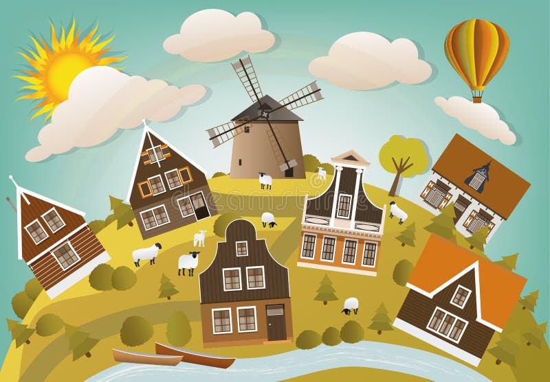 Vector illustration of holland countryside (classic houses in the nature). Vector illustration of holland countryside (classic houses in the nature)