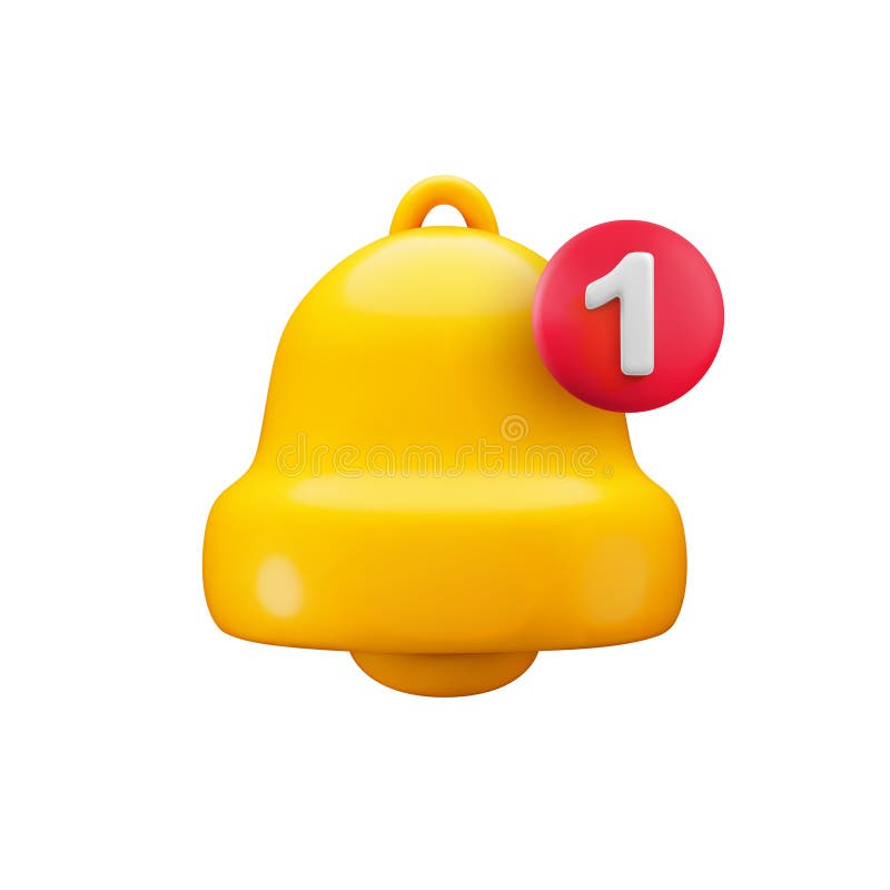 Campana de oro 3d vectorial con signo número 1 de notificación. lindo representación realista de la campanilla de sonido amarillo libre illustration