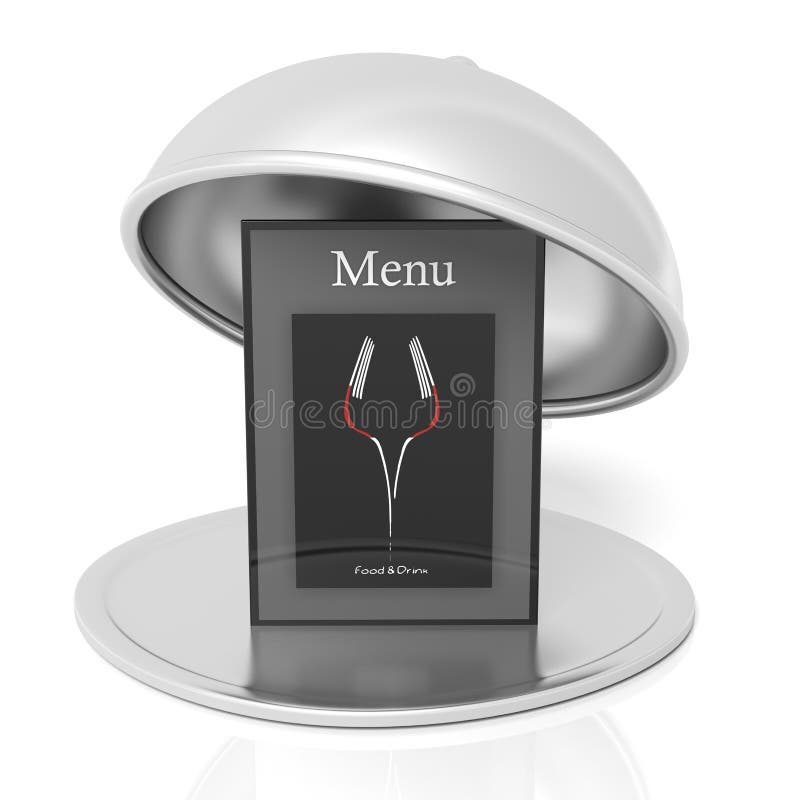 Campana di vetro d'argento del ristorante con il menu royalty illustrazione gratis Campana di vetro d'argento del ristorante con il menu royalty illustrazione gratis