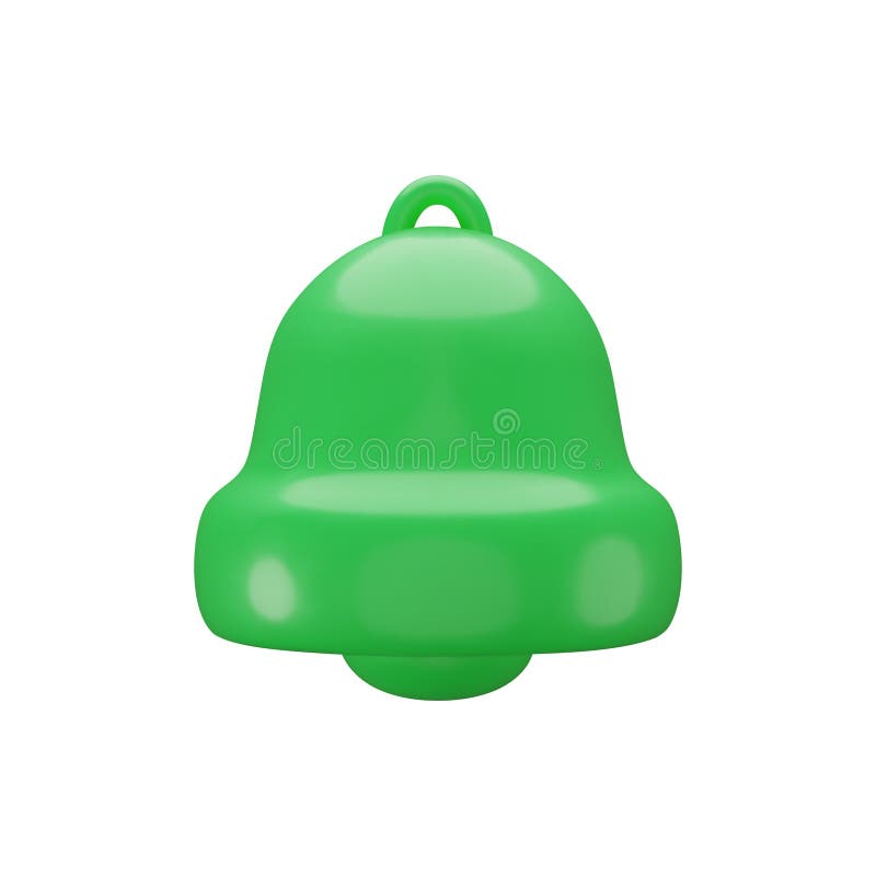 Campana verde 3d de dibujos animados. Representación realista de señal de aviso de timbre de timbre símbolo de mensaje nuevo libre illustration